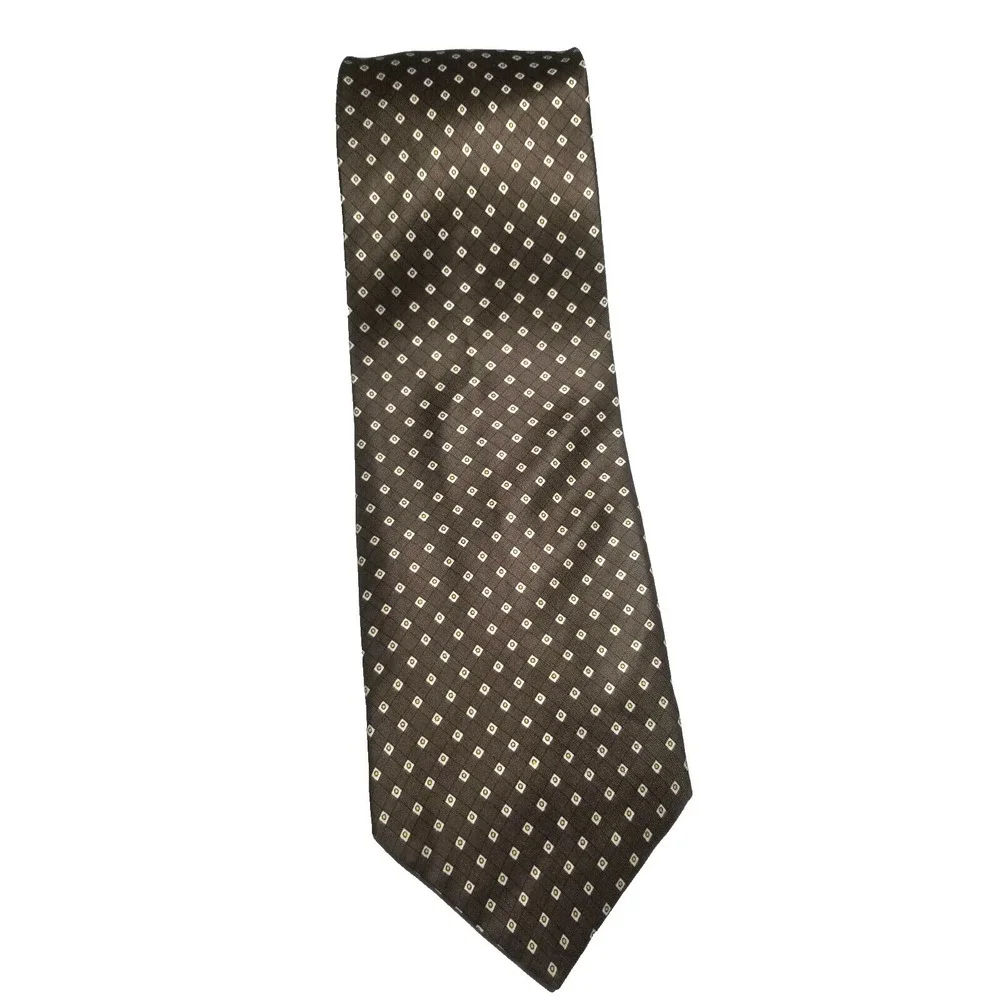 Antonio Guerrero 100%‎ Silk Brown Geometric with Tan/Gold Handmade Tie